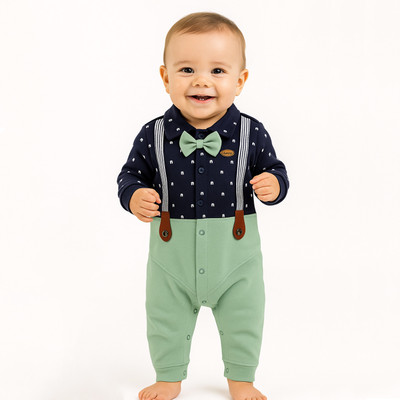 Neo Nate Romper For Baby Boys Casual Solid, Polka Print Pure Cotton(Green, Pack of 1)