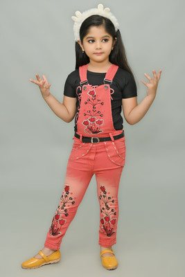 NTD FASHION Dungaree For Baby Girls Casual Embellished, Embroidered Denim(Yellow, Pack of 1)