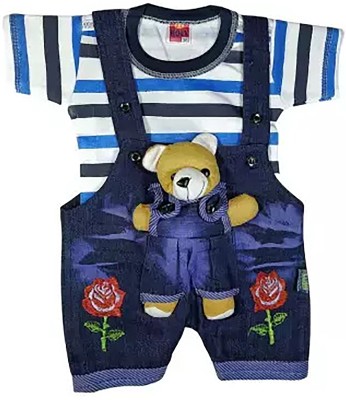 DX Dungaree For Baby Boys & Baby Girls Casual Self Design Cotton Blend(Multicolor, Pack of 1)