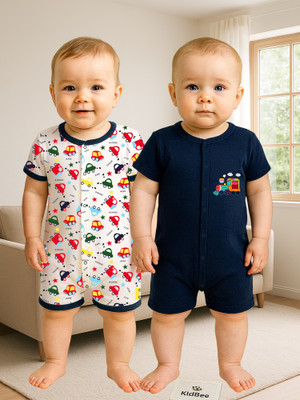 KidBee Romper For Baby Boys & Baby Girls Casual Printed Pure Cotton(Multicolor, Pack of 2)