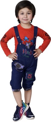 Mini Tikes Dungaree For Boys & Girls Casual Printed, Washed Hosiery, Denim(Red, Pack of 1)