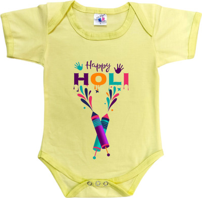 Cute Palls Romper For Baby Boys & Baby Girls Casual Printed Cotton Blend(Yellow, Pack of 1)