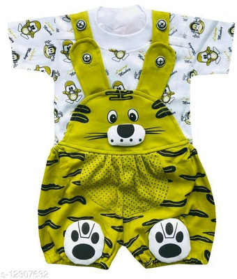 UNIQUE WAY Dungaree For Baby Boys & Baby Girls Casual Animal Print Polycotton(Multicolor, Pack of 1)