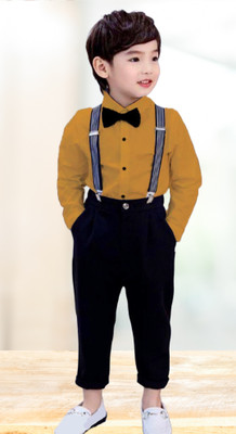Dollico Dungaree For Boys & Girls Party Solid Cotton Blend(Yellow, Pack of 1)