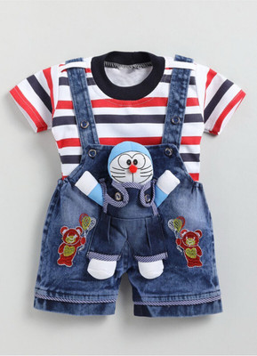 StyleHive Dungaree For Baby Boys & Baby Girls Casual Printed Denim(Multicolor, Pack of 1)