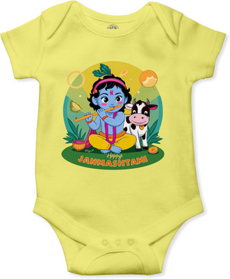 THE PRINT PLATTER Romper For Baby Boys & Baby Girls Graphic Print Pure Cotton(Yellow, Pack of 1)