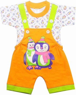 INFANT Dungaree For Baby Boys & Baby Girls Casual Printed Pure Cotton(Orange, Pack of 1)