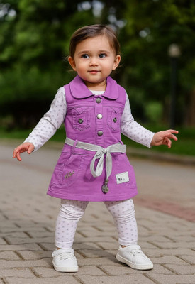 Buble Duble Dungaree For Baby Girls Casual Floral Print Hosiery, Denim(Purple, Pack of 1)
