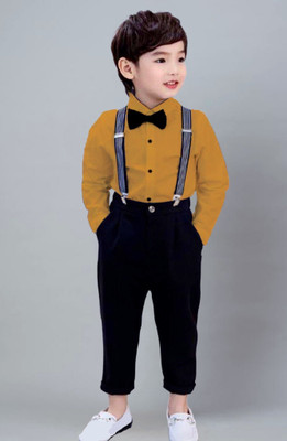 HouseOfCommon Dungaree For Boys & Girls Party Solid Cotton Blend(Yellow, Pack of 1)