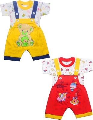 INFANT Dungaree For Baby Boys & Baby Girls Casual Printed Pure Cotton(Multicolor, Pack of 2)