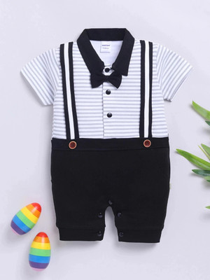 Mom's Love Romper For Baby Boys Casual Striped Pure Cotton(Black, Pack of 1)