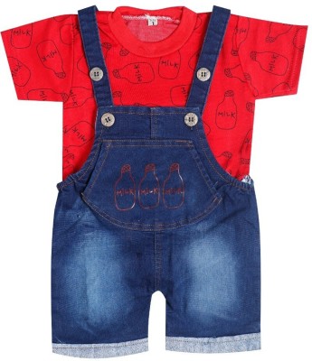 viraj Dungaree For Baby Boys & Baby Girls Casual Printed Denim(Multicolor, Pack of 1)