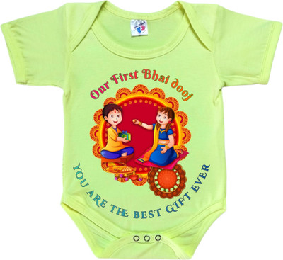 Cute Palls Romper For Baby Boys & Baby Girls Party Graphic Print Cotton Blend(Yellow, Pack of 1)