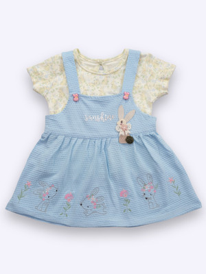 BABY'S DAY Dungaree For Baby Girls Casual Printed, Checkered Pure Cotton(Light Blue, Pack of 1)