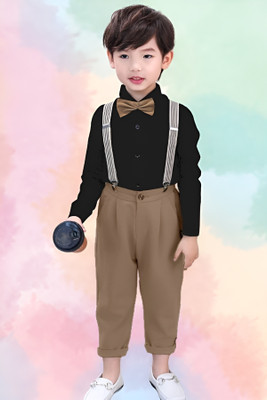 purple sky Dungaree For Boys & Girls Party Self Design Cotton Blend(Brown, Pack of 1)