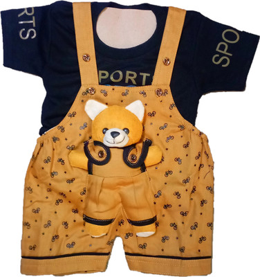 SHREEVASA Dungaree For Baby Boys & Baby Girls Casual Printed Cotton Blend(Multicolor, Pack of 1)