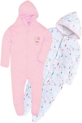 SME Romper For Baby Boys & Baby Girls Casual Printed, Solid, Striped Cotton Blend(Pink, Pack of 3)