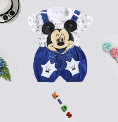 TINY tintin Baby Boys & Baby Girls Mickey Party(Festive) T-shirt Dungaree(Blue)