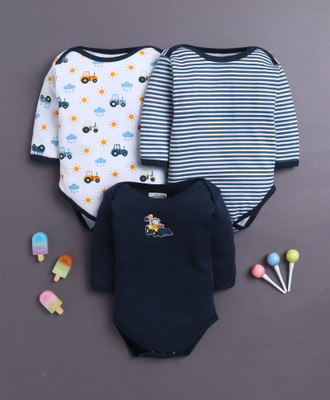 BUMZEE Romper For Baby Boys Casual Printed Pure Cotton(Dark Blue, Pack of 3)