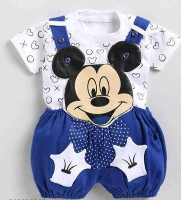 miradresses Dungaree For Baby Boys & Baby Girls Casual Printed Cotton Blend(Dark Blue, Pack of 1)