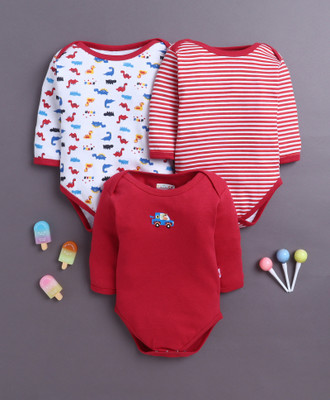 BUMZEE Romper For Baby Boys Casual Printed Pure Cotton(Red, Pack of 3)