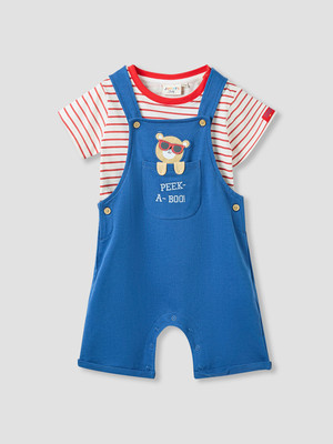 JUNIORS by Babyshop Dungaree For Baby Boys Casual Striped Pure Cotton(Blue, Pack of 1)