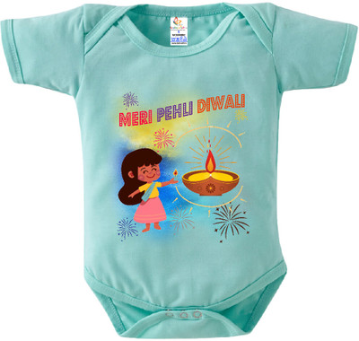 Babywish Romper For Baby Boys & Baby Girls Casual Printed Pure Cotton(Light Green, Pack of 1)