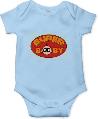 swaggers Romper For Baby Boys & Baby Girls Casual Graphic Print Cotton Blend(Light Blue, Pack of 1)