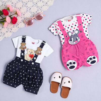 HK HOLY Dungaree For Baby Boys & Baby Girls Casual Printed Cotton Blend(Multicolor, Pack of 2)