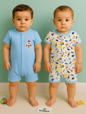 KidBee Romper For Baby Boys & Baby Girls Casual Printed Cotton Blend, Hosiery(Multicolor, Pack of 2)