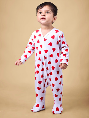 Dear to dad Romper For Baby Boys & Baby Girls Casual Printed Pure Cotton(White, Pack of 1)