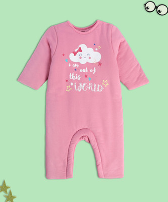 MINI KLUB Romper For Baby Girls Casual Printed Cotton Blend(Pink, Pack of 1)