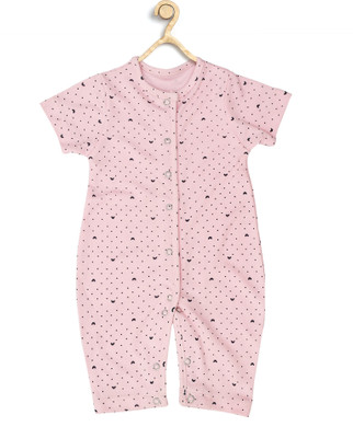 Kisva Romper For Boys & Girls Casual Printed Cotton Blend(Pink, Pack of 1)