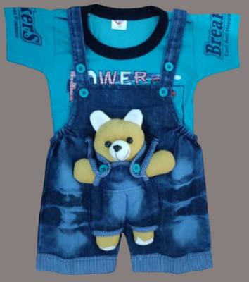 HouseOfCommon Dungaree For Boys & Girls Printed Denim(Multicolor, Pack of 1)