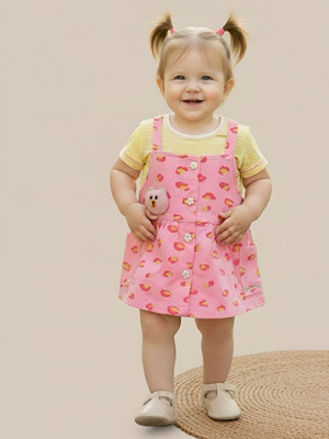 BABY'S DAY Dungaree For Baby Girls Casual Printed, Checkered Pure Cotton(Pink, Pack of 1)