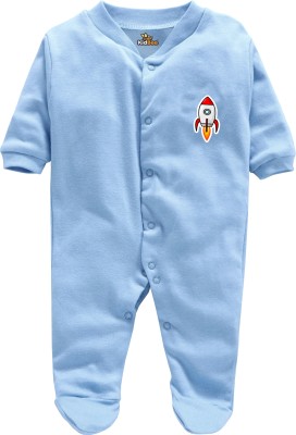 KidBee Romper For Boys & Girls Casual Printed Cotton Blend(Light Blue, Pack of 1)