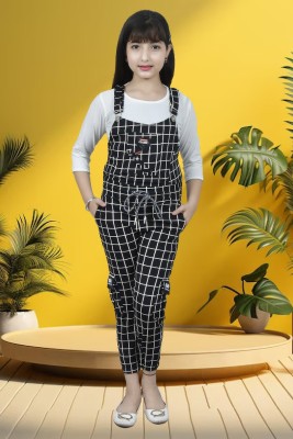 PERFECTPIVOT Dungaree For Girls Casual Checkered Pure Cotton(Black, Pack of 2)