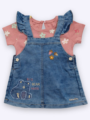 BABY'S DAY Dungaree For Baby Girls Casual Printed, Checkered Pure Cotton(Blue, Pack of 1)