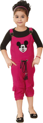 Mahanidhi Creations Dungaree For Girls Casual Applique Polycotton(Pink, Pack of 1)