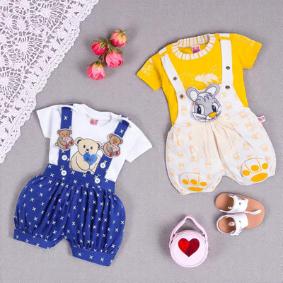 HK HOLY Dungaree For Baby Boys & Baby Girls Casual Printed Cotton Blend(Multicolor, Pack of 2)