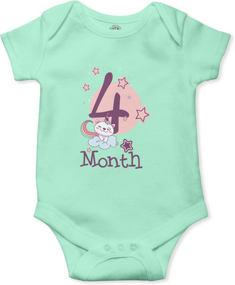 THE PRINT PLATTER Romper For Baby Boys & Baby Girls Graphic Print Pure Cotton(Light Green, Pack of 1)
