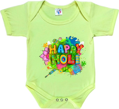 Cutie Pals Romper For Baby Boys & Baby Girls Casual Printed Cotton Blend(Yellow, Pack of 1)