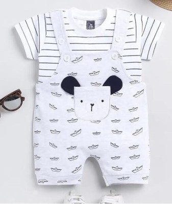 PSFLY KIDS Dungaree For Baby Boys & Baby Girls Casual Printed Cotton Blend(White, Pack of 1)