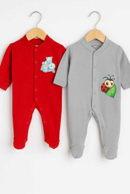 Rex Rabbit Romper For Baby Boys & Baby Girls Casual Solid Pure Cotton(Multicolor, Pack of 2)