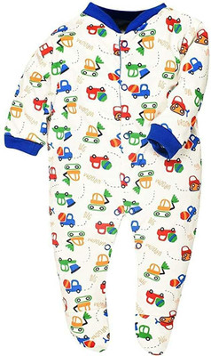 POOJA BABY Romper For Baby Boys & Baby Girls Printed Cotton Blend(Blue, Pack of 1)
