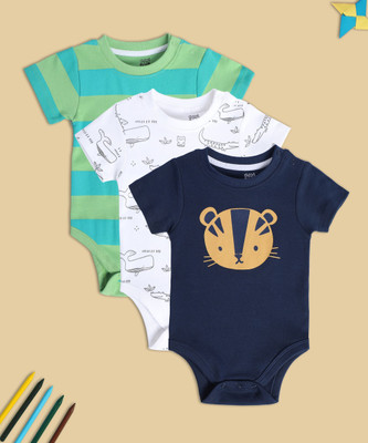 MINI KLUB Romper For Baby Boys Casual Printed Pure Cotton(Multicolor, Pack of 3)