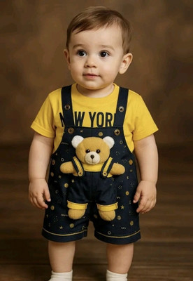 UNIQUE WAY Dungaree For Baby Boys & Baby Girls Printed Polycotton(Black, Pack of 1)