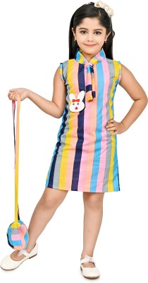 RahatGarments Girls Midi/Knee Length Casual Dress(Multicolor, Sleeveless)