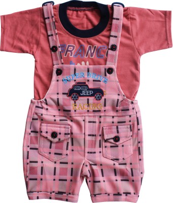 MD Baby's Galaxy Dungaree For Baby Boys & Baby Girls Casual Printed Cotton Blend(Red, Pack of 1)