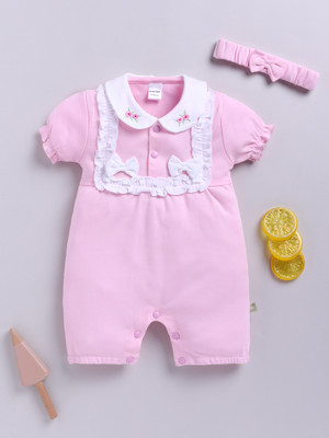 Mom's Love Romper For Baby Girls Casual Solid Cotton Blend(Pink, Pack of 1)